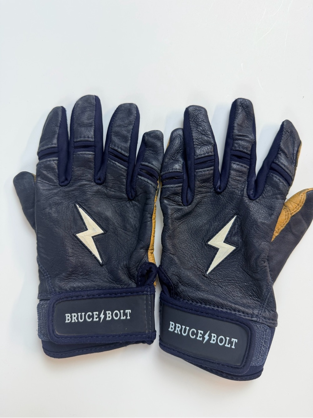 Bruce Bolt Navy Leather Batting Gloves Youth Medium